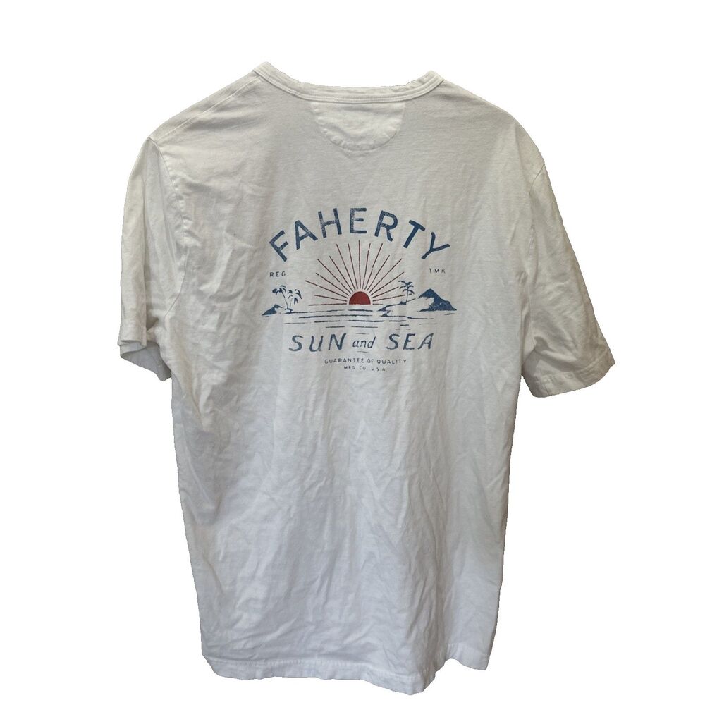 FAHERTY Sun & Waves Graphic T Shirt Mens XL Blue Beach Surf Sunset Short Sleeve